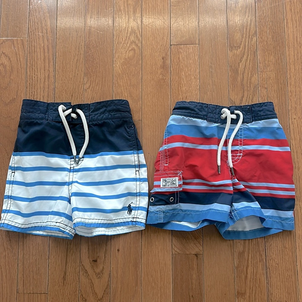 X 2 LIKE NEW/EUC Ralph Lauren Toddler Swim Trunks- Size 12 Months
